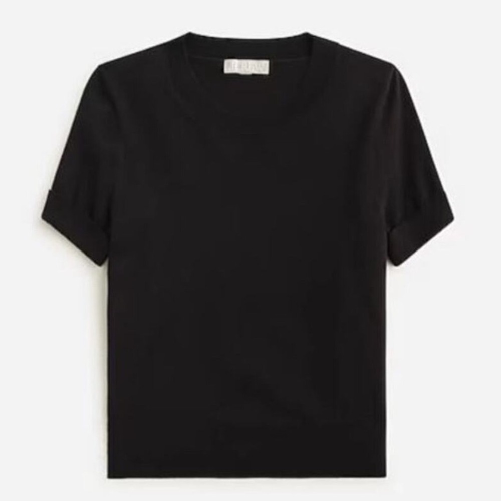 J. Crew Black Shrunken Tencel Lyocell Blend T Shirt Knit Top - Medium